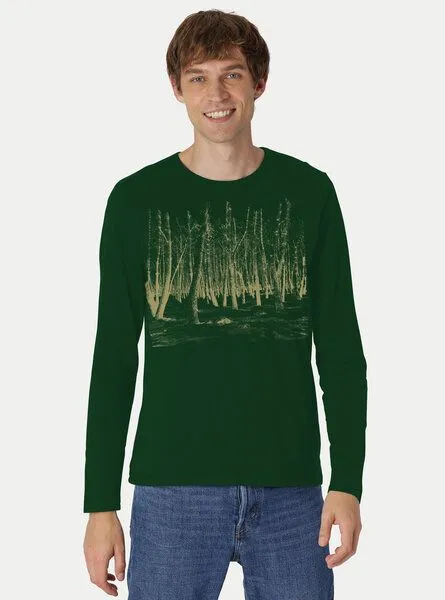 Peaces.bio - handbedruckte Biomode Peaces.bio - handbedruckte Biomode Herren Langarmshirt Woodland, Flaschengrün, – Produktbild 2 von 2