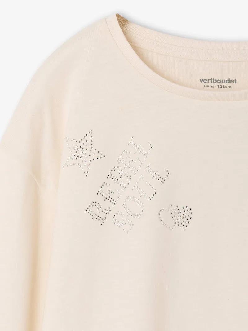 Vertbaudet Mädchen Shirt mit Strassstein-Motiven, Wollweiß, – Produktbild 2 von 3
