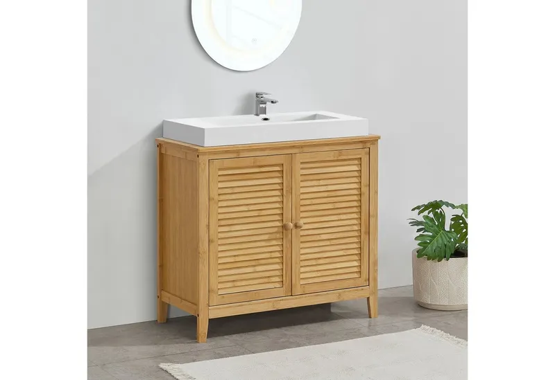 en.casa Waschbeckenunterschrank Värmdö Badezimmerschrank 60x67x30 aus Bambus, Beige, – Produktbild 2 von 5