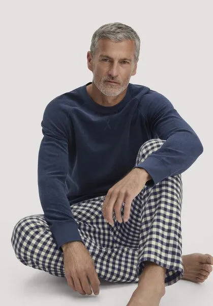 hessnatur hessnatur Flanell Schlafhose PURE COTTON aus Bio-Baumwolle mit TENCEL Lyocell, Mitternachtsblau, – Produktbild 2 von 4