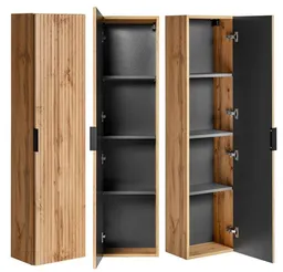 Lomadox Hochschrank ADELAIDE-56 Badezimmer 1-türig in Wotan Eiche gerillt, B/H/T: 35/140/25 cm – Produktbild 1 von 1