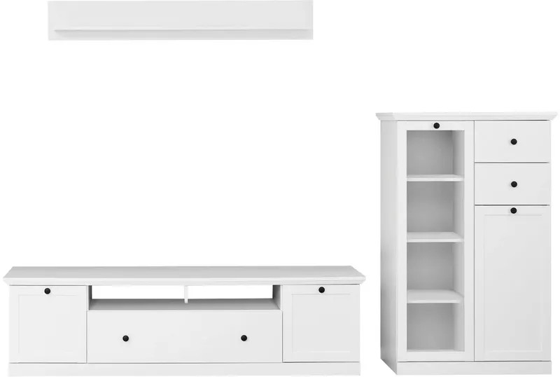 Home affaire Wohnwand Örebro, (Set, 3-St), zeitloser Landhausstil, mit Vollauszug, Beleuchtung optional, Weiß, – Produktbild 2 von 5