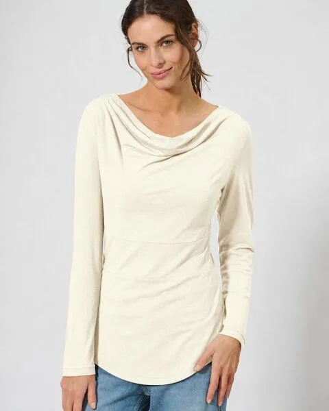 HempAge HempAge Damen Langarmshirt mit Wasserfallkragen Hanf/Biobaumwolle, Natur, – Produktbild 1 von 3