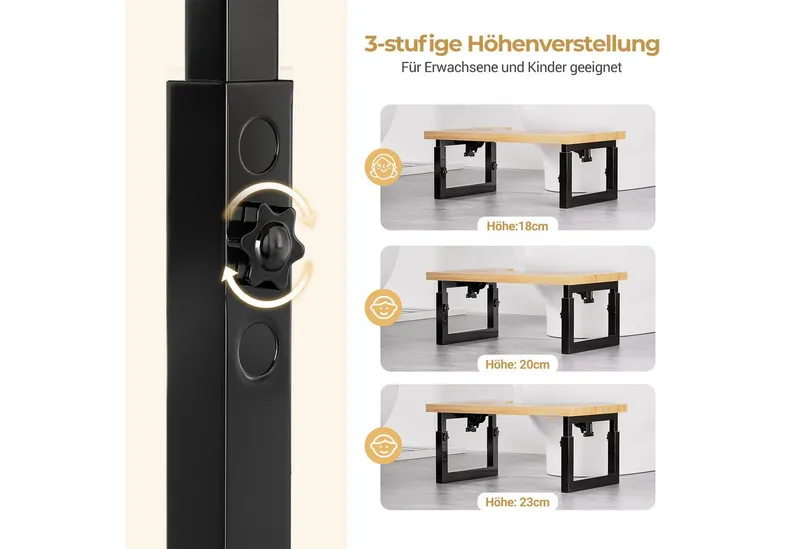 Yorbay Badhocker Bambus Toilettenhocker mit Klappfunktion, 3-Stufen Höheneinstellung, Rutschfeste Oberfläche – Produktbild 3 von 5