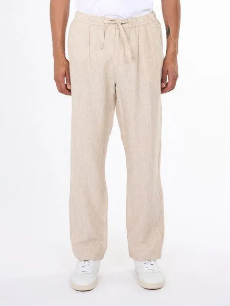 KnowledgeCotton Apparel KnowledgeCotton Apparel Lange Hose FIG Loose aus Bio-Leinen, Natur-light-feather-grey-yarn dyed (dyed), – Produktbild 1 von 2
