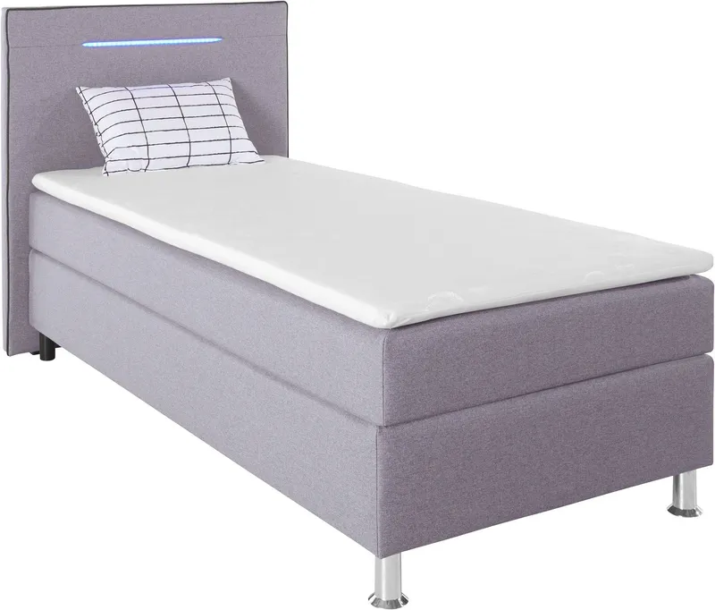 COLLECTION AB Boxspringbett LONDON inkl. Bonnell-Federkernmatratze H2, mit Topper, Kissen & LED, 90/140/180 cm x 200 cm, Grau, – Produktbild 1 von 7