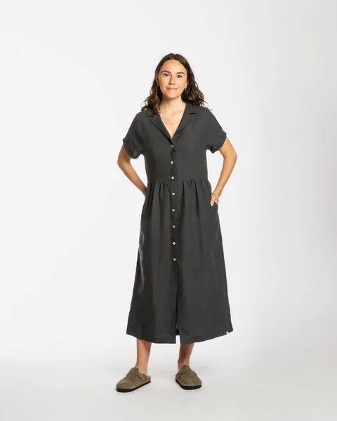MATONA Matona Midikleid | Collared Dress | aus Leinen, Black, – Produktbild 1 von 4