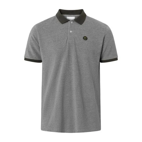 KnowledgeCotton Apparel KnowledgeCotton Apparel Melange T-Shirt - Yarn dyed badge polo - aus Bio - Baumwolle, Grün (forrest night), – Produktbild 3 von 3