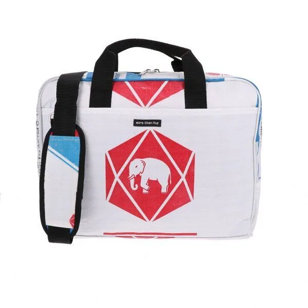 MoreThanHip MoreThanHip Arbeitstasche/Aktentasche aus recycelten Zement- oder Fischfuttersäcken Sanuk, Rot - elefant, – Produktbild 1 von 4