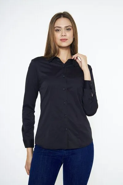 Bruno Barella Bruno Barella Slim Fit Hemdbluse aus Biobaumwolle, Schwarz, – Produktbild 2 von 2