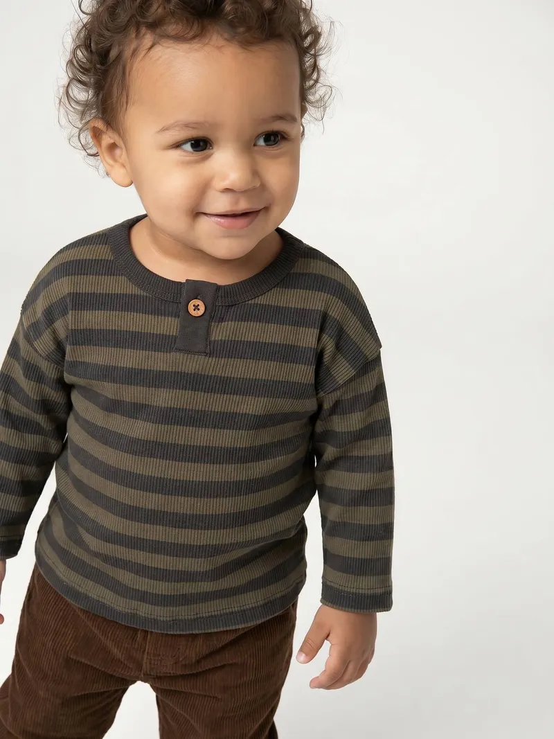 Vertbaudet Ringelshirt Baby, Khaki, – Produktbild 1 von 3