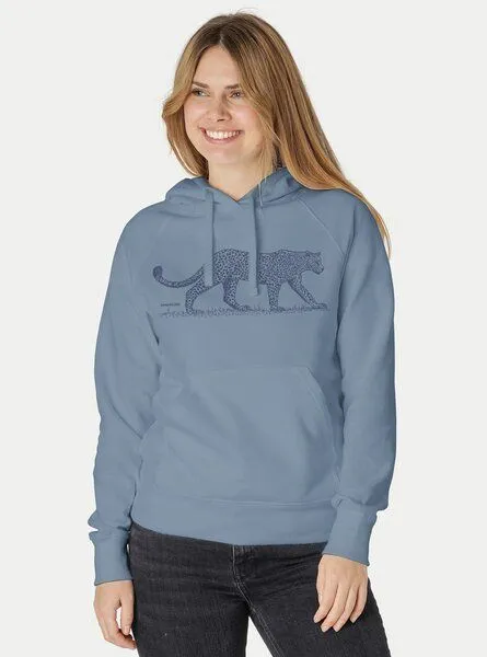 Peaces.bio - handbedruckte Biomode Peaces.bio - handbedruckte Biomode Bio-Damen-Kapuzensweater Leopard, Blaugrau, – Produktbild 1 von 1