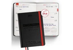 TOBJA Taschenkalender Taschenkalender 2027 A6 Schwarz Hardcover 1 Woche 2 Seiten FSC, Blindprägung, 2 Lesebändchen, Gummiband, FSC, A6 – Produktbild 1 von 1