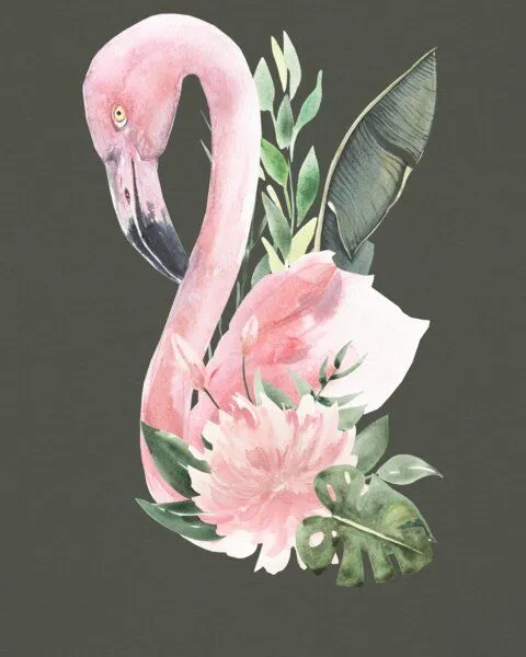 watapparel watapparel T-Shirt Frauen Flamingo mit Blumen, Khaki, – Produktbild 3 von 3