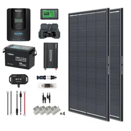 Renogy DE 2 kWh 400 W 12 V Solarpanelsystem mit - Anti-Schatten-Solarmodul / 200Ah Core Mini Lithium Batterie / 2000W Wechselrichter Reine Sinuswelle – Produktbild 1 von 1
