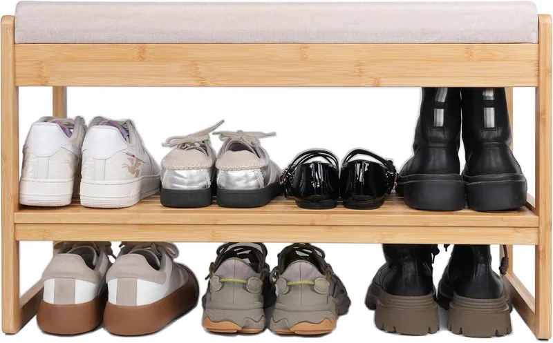 Zedelmaier Schuhbank mit Sitzbank Schuhregal mit Sitzbank (incl. seat cushion), inkl. Sitzkissen, für Schlafzimmer/Esszimmer/Flur, Beige|grau, – Produktbild 5 von 5