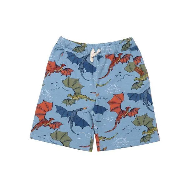 Walkiddy Kinder Shorts GOTS zertifiziert, blau, Drachen-Allover „Colorful Dragons“, weich & bequem – Walkiddy, Blau, – Produktbild 1 von 2