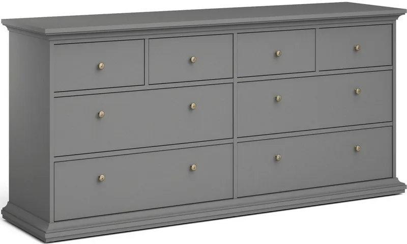Home affaire Kommode Paris, Aufbewahrung, Schubladenschrank, Stauraum, mit 8 Schubladen, Landhausstil, Elegant, geräumig, Breite 184 cm, Höhe 87 cm, Grau, – Produktbild 3 von 5