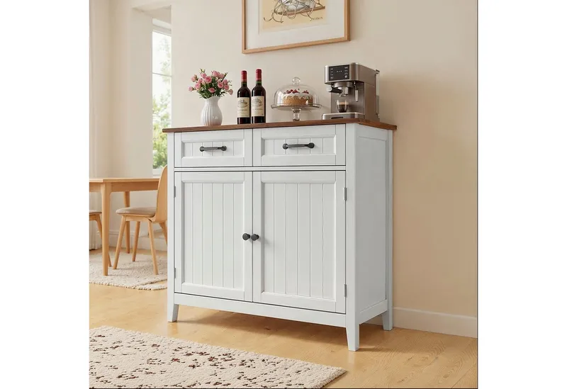 Blishom Buffet Sideboard Küchenschrank mit 2 Schubladen, 90 x 40 x 82 cm Die Einlegeböden sind verstellbar, Retrofarbe, – Produktbild 5 von 5