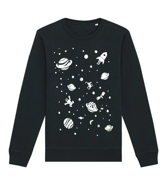päfjes päfjes Weltall mit Katze & Astronaut - Fair Wear Unisex Sweater - Schwarz – Produktbild 1 von 4