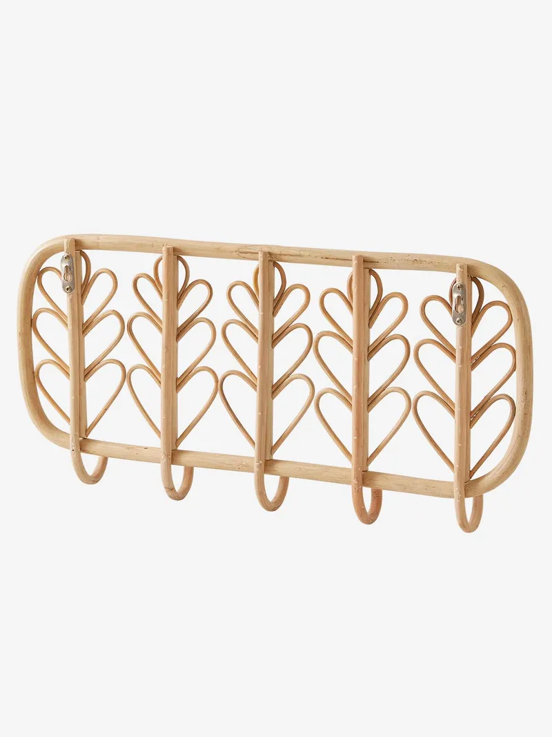 Vertbaudet Wandgarderobe mit Rattan BOHO mit 5 Kleiderhaken, Braun/blumenform, – Produktbild 3 von 4