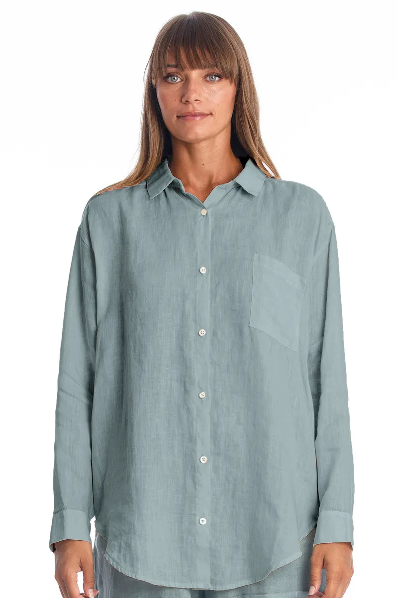 RAVENS VIEW IBIZA RAVENS VIEW IBIZA Damen vegan Hemd Monet Chinois Grün, Teal, – Produktbild 1 von 1