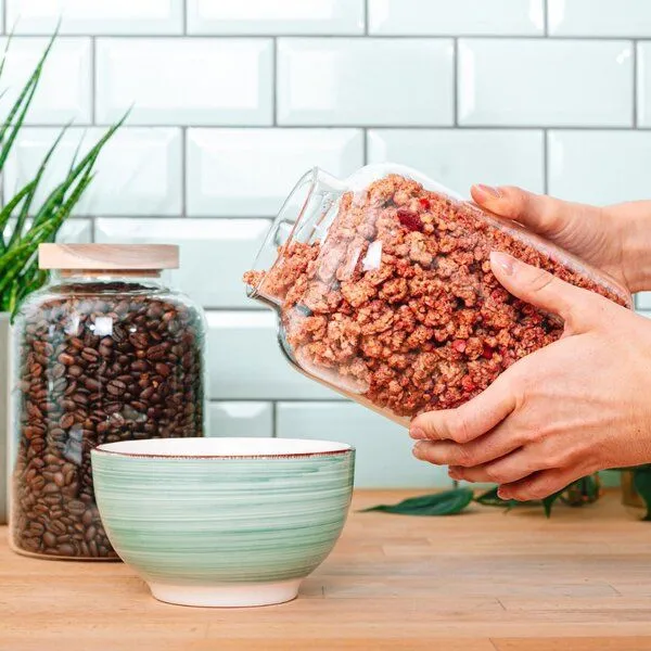 Econovo Econovo Große Vorratsgläser mit Holzdeckel 1600ml Set 2-tlg. Oval – Produktbild 3 von 4