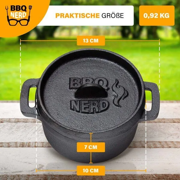 BBQ Nerd BBQ Nerd Mini Dutch Oven | Kleiner Gusseisentopf mit Deckel 11x5cm – Produktbild 5 von 5