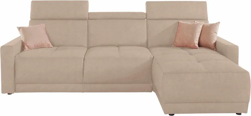 DOMO collection Ecksofa Ava mit moderner Sitzheftung & toller Doppelnaht, komfortabel, L-Form, mit Recamiere, inkl. Federkern, wahlweise mit Kopfteilverstellungen, Beige, – Produktbild 3 von 5