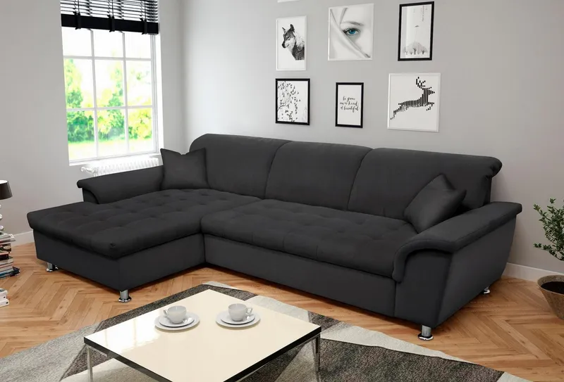 DOMO collection Ecksofa FRANZI 278x170x81 cm, Steppung im Sitzbereich, L-Form, ohne Funktion, Flachgewebe, Grau, – Produktbild 2 von 8