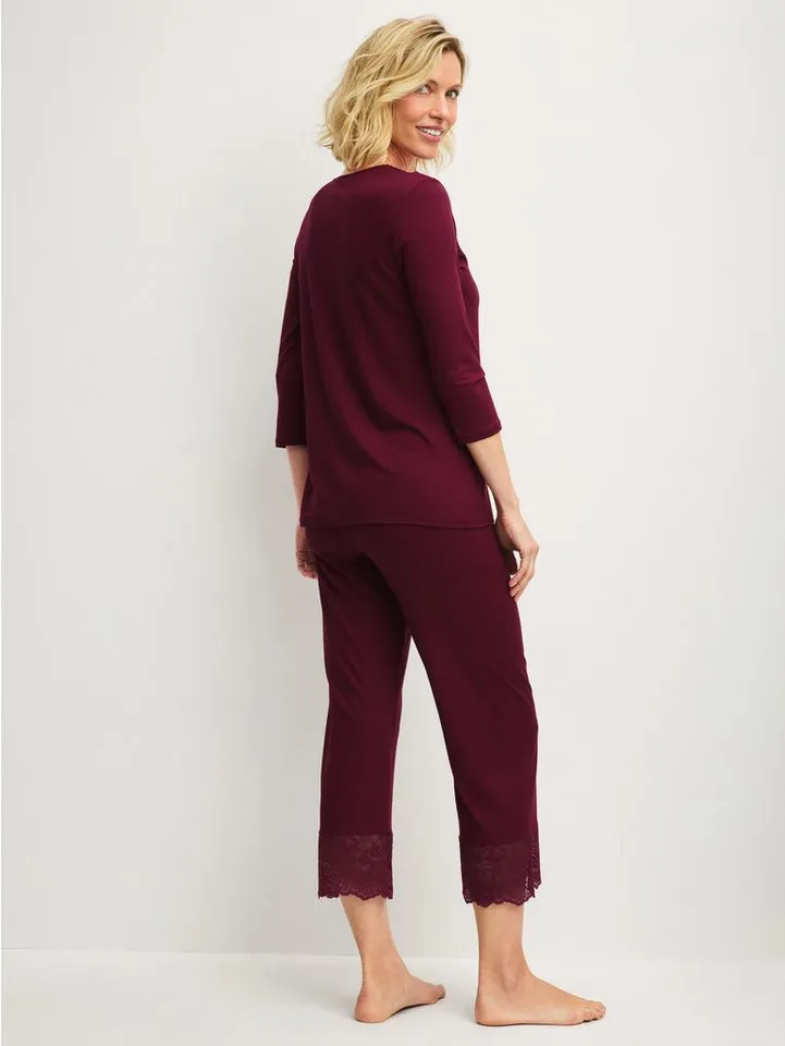 CALIDA CALIDA Capri-Pyjama Elegant Dreams Damen (2 tlg) seidig weich, anschmiegsam mit Spitze, Rot, – Produktbild 4 von 5
