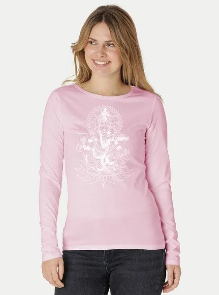 Peaces.bio - handbedruckte Biomode Peaces.bio - handbedruckte Biomode Bio-Damen-Langarmshirt Ganesha, Rosa, – Produktbild 1 von 2