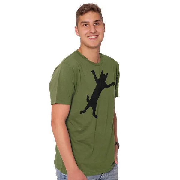 HANDGEDRUCKT HANDGEDRUCKT RESTPOSTEN "Klammerkatze" Männer T-Shirt, Mossgreen, – Produktbild 1 von 3