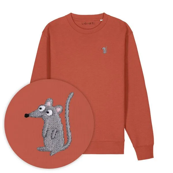 LIGARTI Bestickter Pullover – Murat die Maus – LIGARTI Tiermanufaktur, Terracotta, – Produktbild 1 von 4