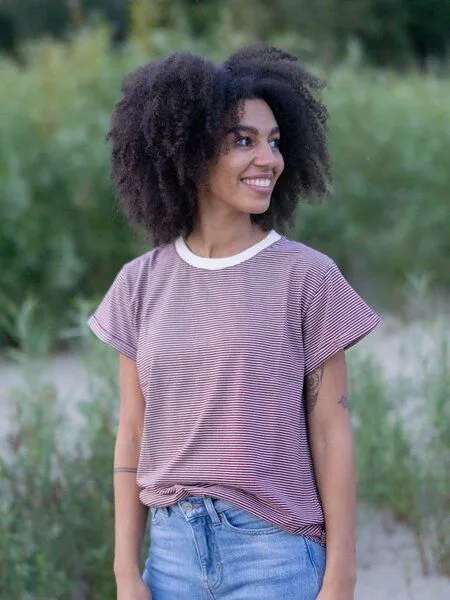 FUXBAU FUXBAU Frauen Streifenshirt - creme grün, bordeaux, blau oder senf, Rot, – Produktbild 2 von 4