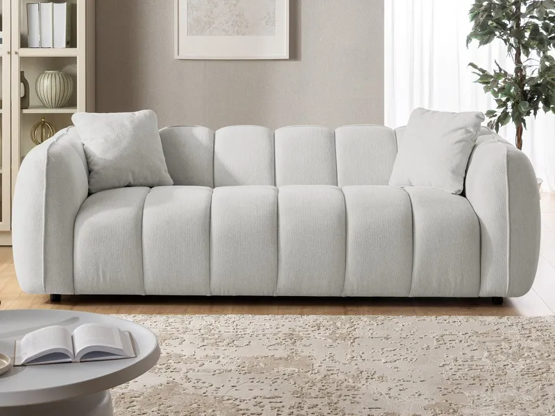 S-Style Möbel Sofa 3-Sitzer Nubira in tief gesteppter Bubble-Optik aus Strukturstoff, mit modernem Design und Wellenfederung, Grau, – Produktbild 2 von 5