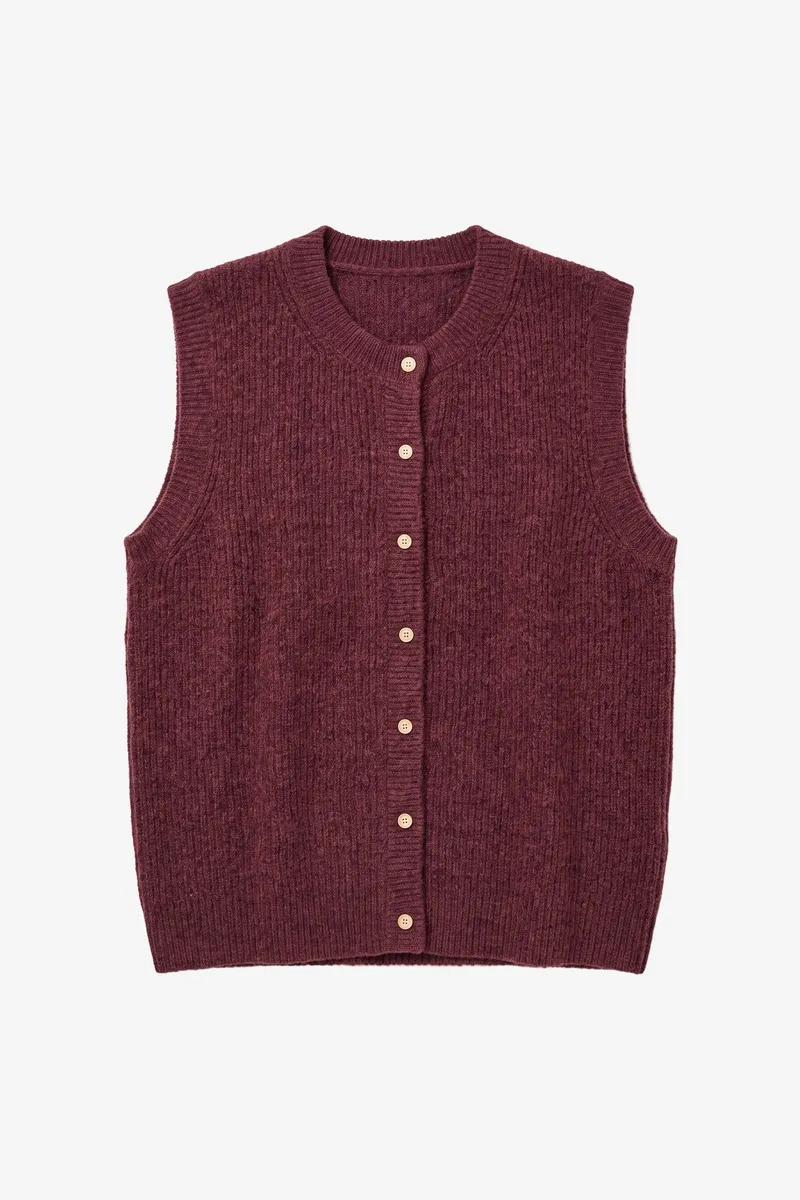KnowledgeCotton Apparel KnowledgeCotton Apparel Damen vegan Weste Aus Soufflé-Garn Burgunderrot, Rot, – Produktbild 1 von 2