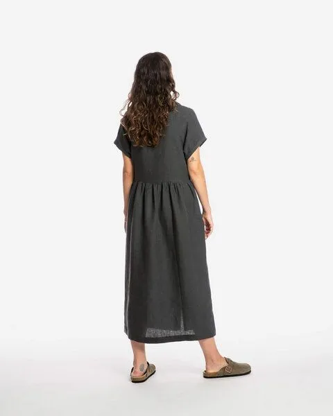 MATONA Matona Midikleid | Collared Dress | aus Leinen, Black, – Produktbild 2 von 4