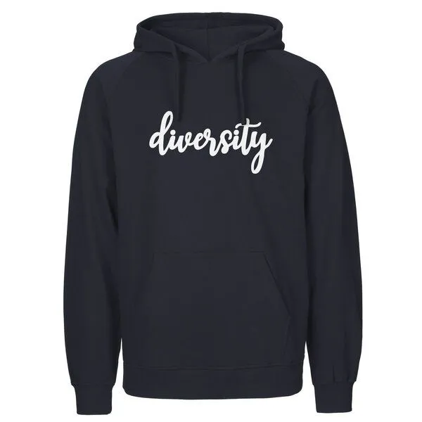 HANDGEDRUCKT HANDGEDRUCKT "diversity" Herren Hoody aus reiner Biobaumwolle (kbA), Navyblue, – Produktbild 1 von 3