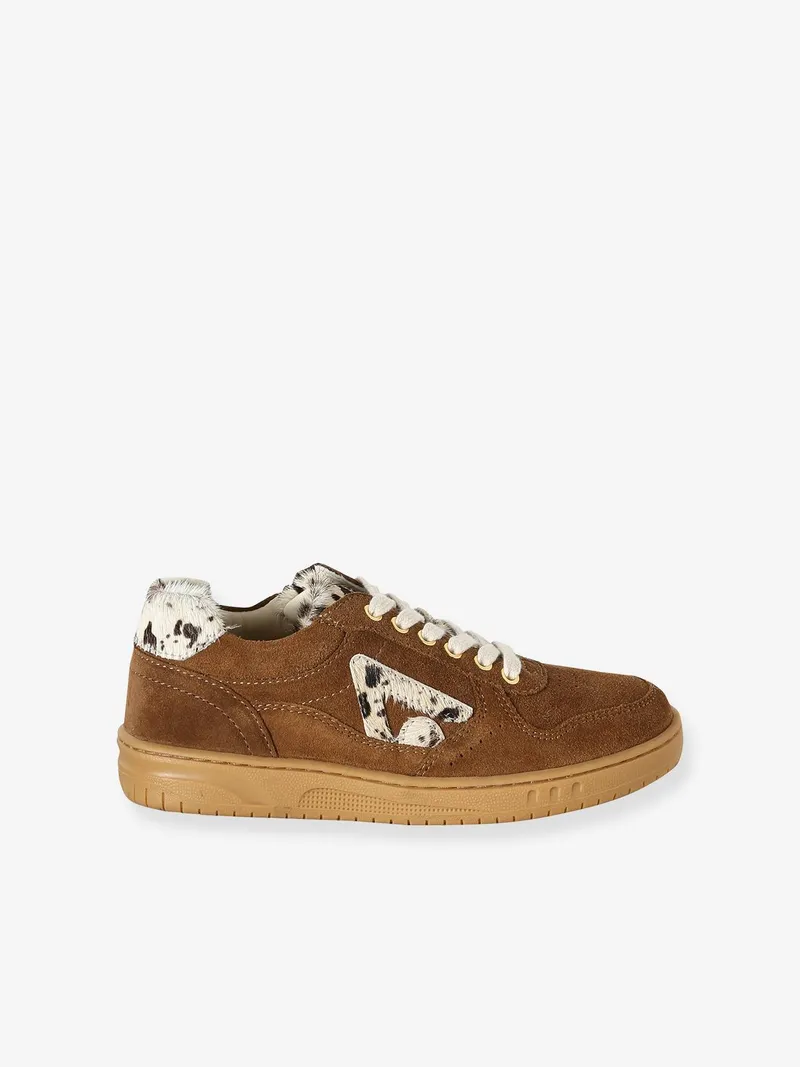 Vertbaudet Vertbaudet Leder-Sneakers mit Schnürung Mädchen, Braun kuhprint, – Produktbild 2 von 4