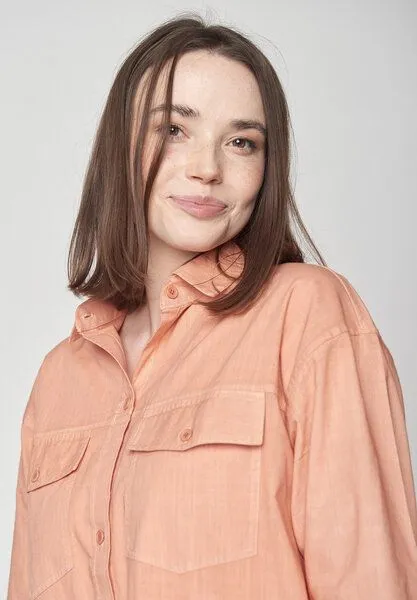 GreenBomb GREENBOMB Basic Over - Lässige Hemdjacke aus Bio-Baumwolle / GOTS / Fair & Vegan, Orange (peach), – Produktbild 3 von 4
