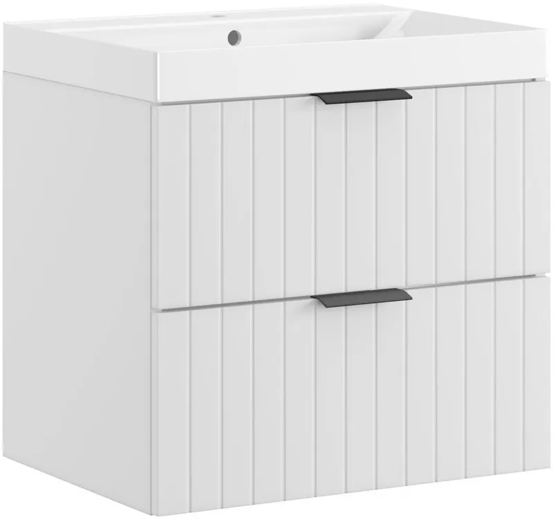 welltime Waschtisch HARMONY mit Waschbecken, Breite 60 oder 80cm, modernes Design, Schrank mit 2 Schubladen, Soft-Close-Function, Paneeloptik, Weiß, – Produktbild 5 von 6