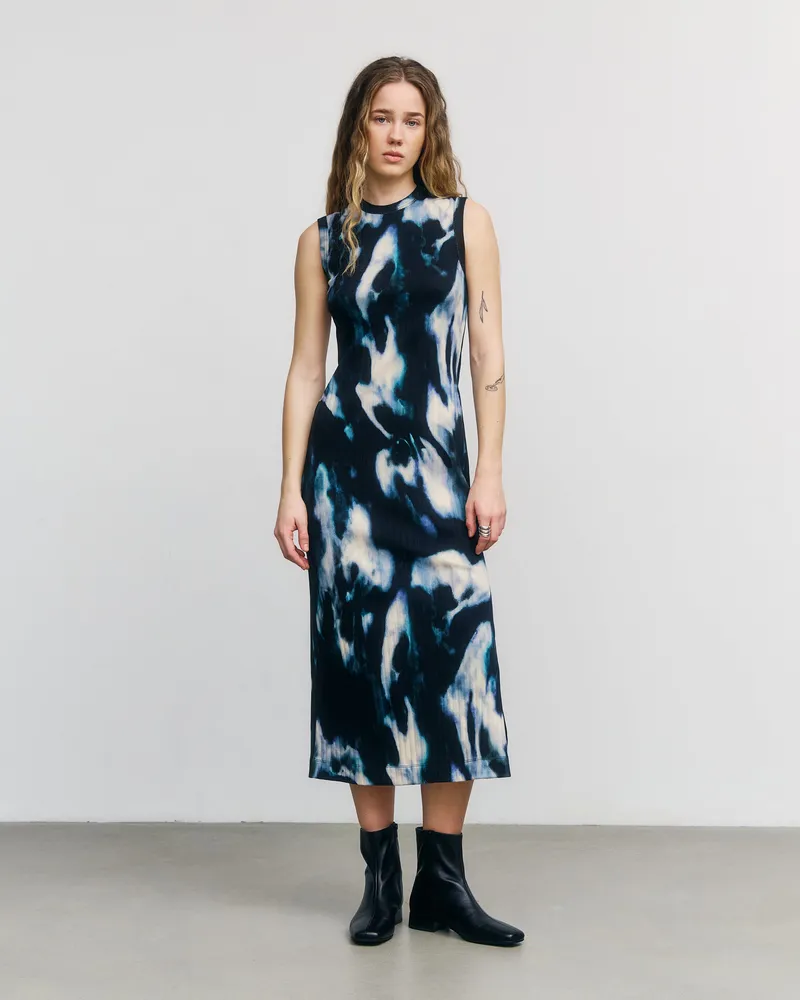 Rotholz Rotholz Damen vegan Kleid Gerippt Tie Dye True Black, Schwarz, – Produktbild 1 von 2