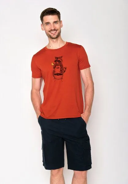 GreenBomb GREENBOMB Animal BBQ Guide - Sportliches T-Shirt aus Bio-Baumwolle / hochwertiger Print / GOTS / Fair & Vegan, Rot (lehmrot), – Produktbild 4 von 4
