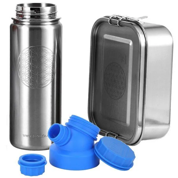 JN JuNiki's JN JuNiki's Set "Blume des Lebens": Lunchbox + 550ml isolierte Edelstahltrinkflasche, Blau, – Produktbild 1 von 4