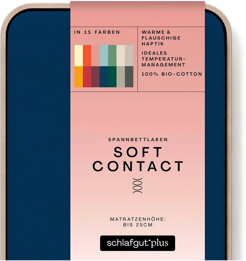 Schlafgut Schlafgut Spannbettlaken Soft Contact, Feinbiber, Gummizug: rundum, (1 Stück), 100% Bio Baumwolle, Blau, – Produktbild 3 von 5