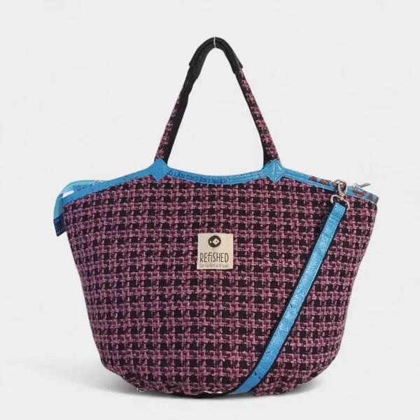 REFISHED fair fashion e.U. REFISHED fair fashion e.U. SOULMATE TWEED ZIP Tasche, #tweed zip lila-schwarz / #fish blau-aqua, – Produktbild 4 von 4