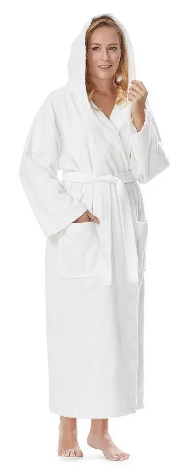 Arus Arus Damenbademantel Astra, pflegeleicht, wadenlang oder extralang für Spa & Sauna, 100% Baumwolle, Kapuze, Gürtel, mit Kapuze, wadenlang oder extra lang, 100% Baumwolle, Weiß, – Produktbild 2 von 5