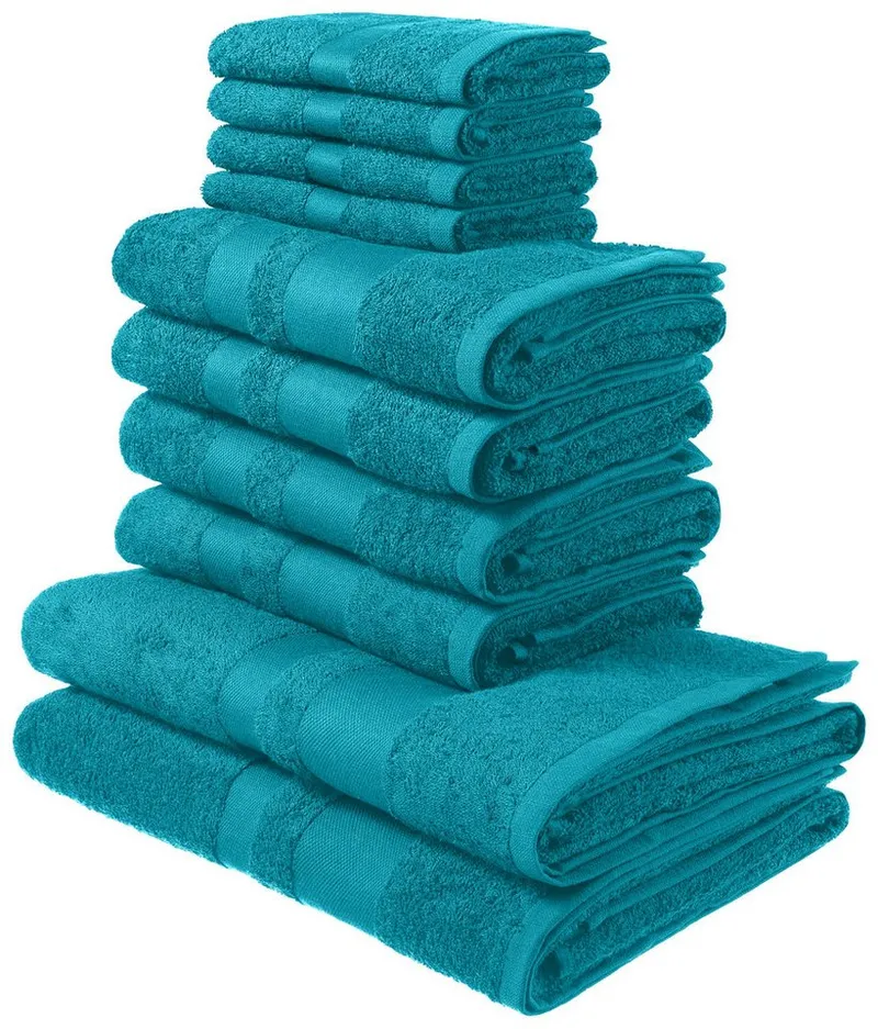 OTTO home Handtuch Set Vanessa, 10-tlg Handtuch-Set, weich, in Standard- und Premium-Qualität, Walkfrottee (Set, 10-St), 100% Baumwolle, Duschtücher, Handtücher, Gästetücher, mit Bordüre, Blau, – Produktbild 2 von 8