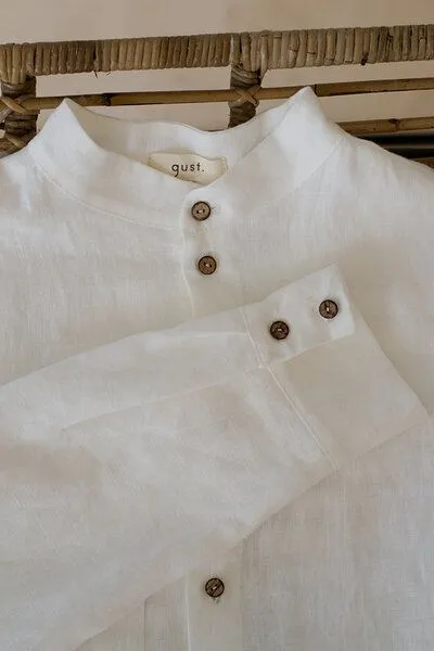 gust. gust. Herren Leinenhemd mit Stehkragen - Linen shirt with stand collar - 100% Bio-Leinen, White (weiß), – Produktbild 3 von 3